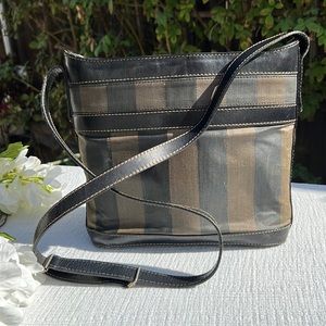 FENDI Bucket Bag Wide Tobacco Striped Coated Canvas/Leather Black & Brown Canvas